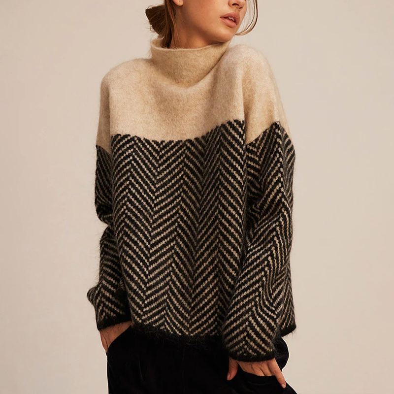 Doris | Women's Loose Knit Sweater with High Collar - Beige