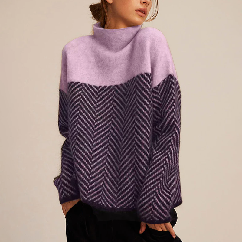 Doris | Women's Loose Knit Sweater with High Collar - Beige