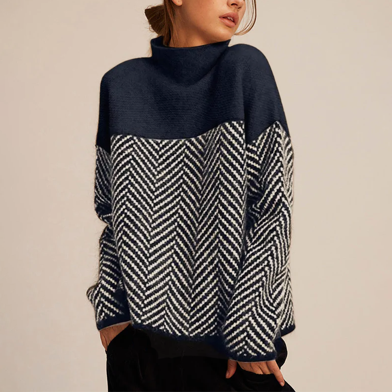 Doris | Women's Loose Knit Sweater with High Collar - Beige