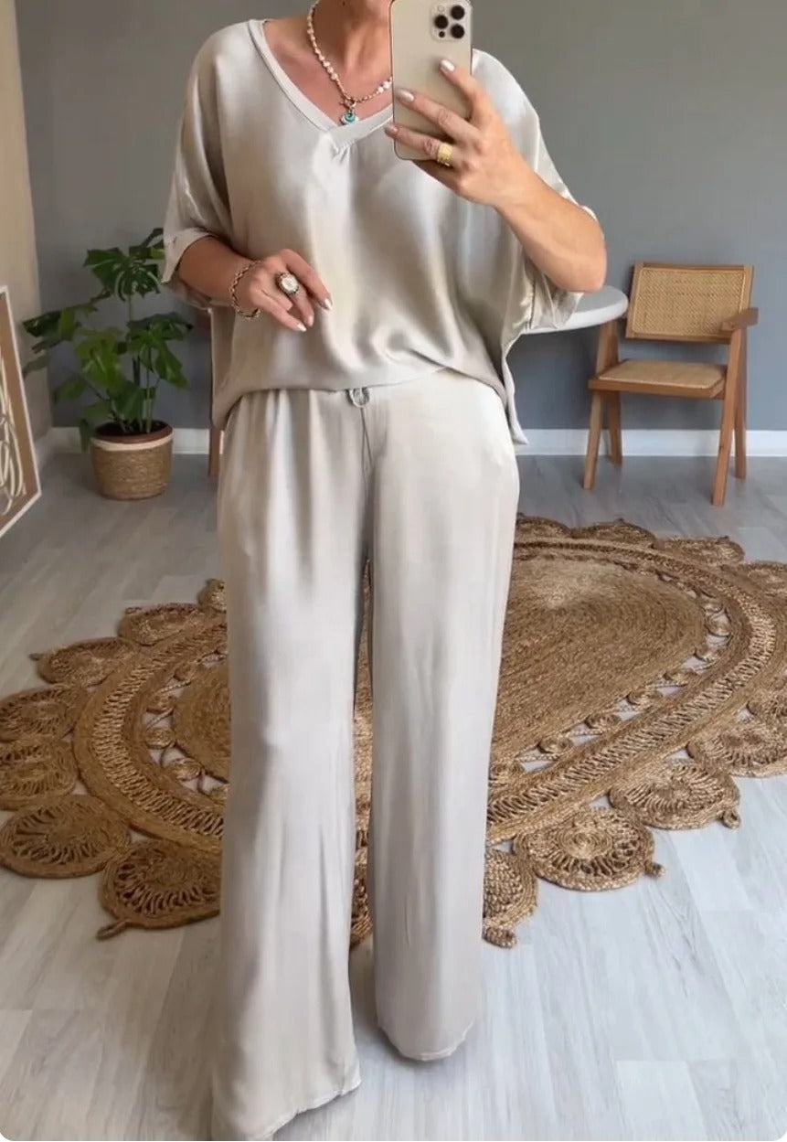 Donna | Women’s Chiffon Two-Piece Wide-Leg Set