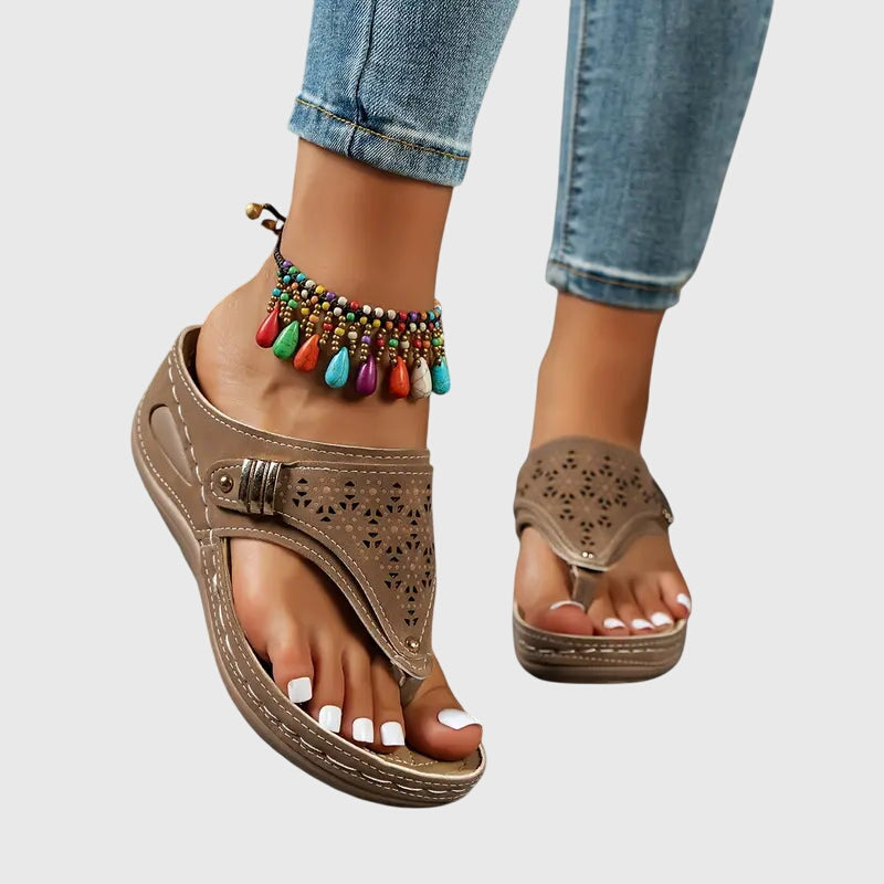 Kaylie | Orthopedic Sandals - Beige Leather