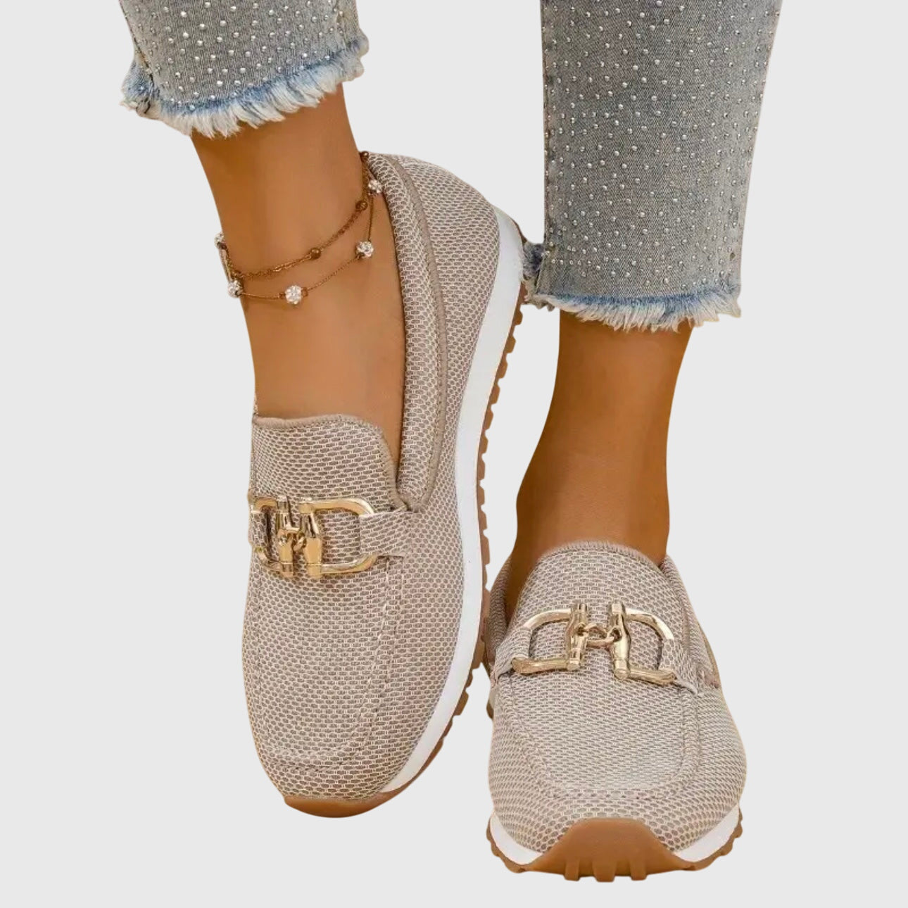 Anna | Slip On Loafers - Orthopedic Metal Accent Black