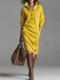 Helene | Midi Dress Button Front Ribbed Texture