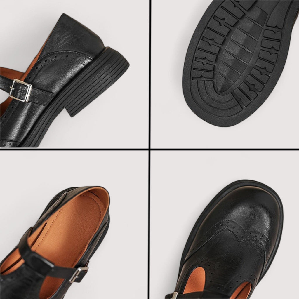 Louisa | Leather Mary Jane Shoes - Black