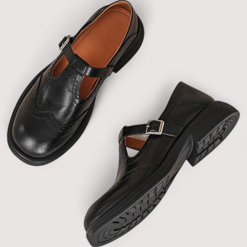 Louisa | Leather Mary Jane Shoes - Black