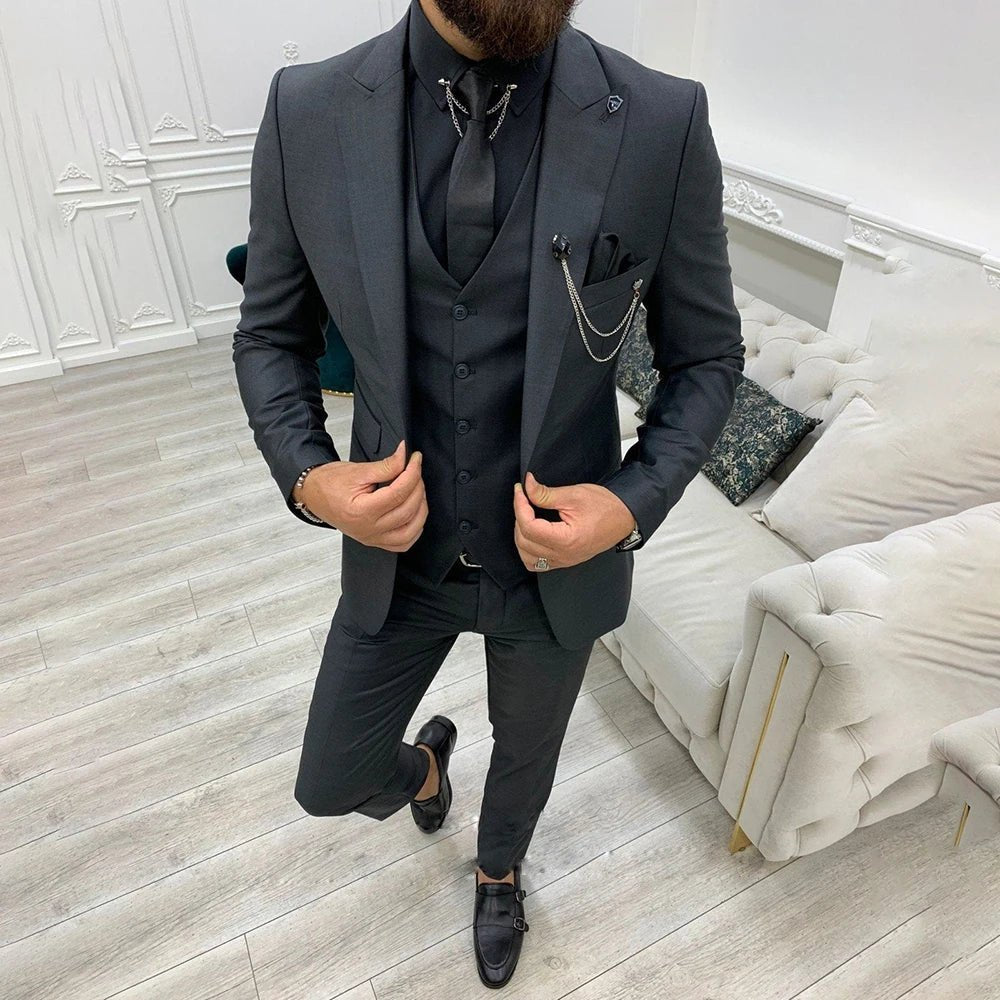 James | Men's Three-Piece Suit - Notch Lapel Wool Blend Navy