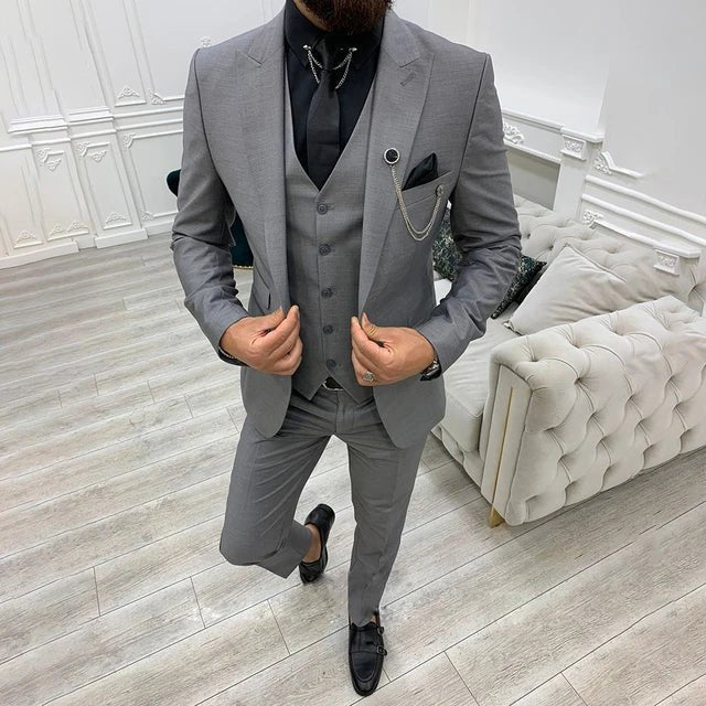 James | Men's Three-Piece Suit - Notch Lapel Wool Blend Navy