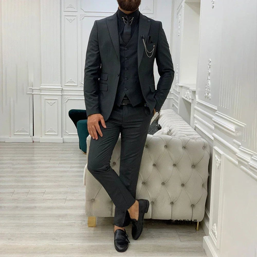 James | Men's Three-Piece Suit - Notch Lapel Wool Blend Navy