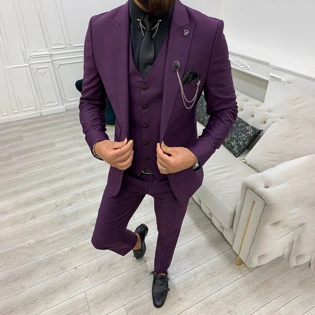Jackson | Men's Three-Piece Suit Set - Single-Breasted Notch-Lapel - Navy Wool