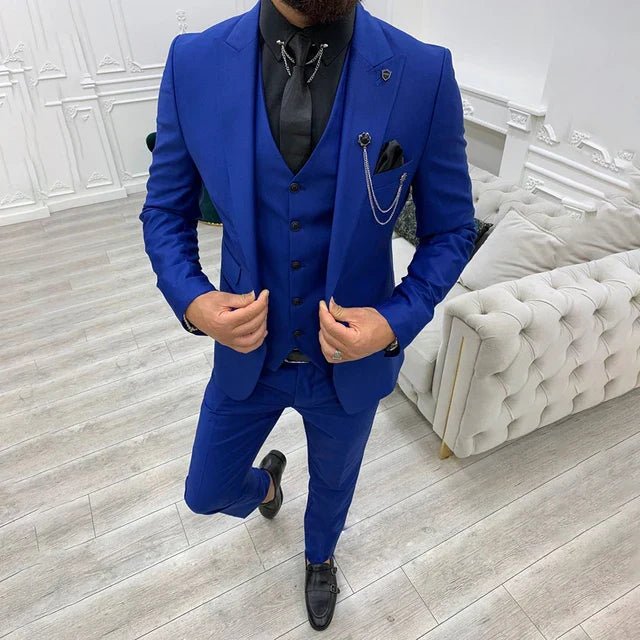 Jackson | Men's Three-Piece Suit Set - Single-Breasted Notch-Lapel - Navy Wool