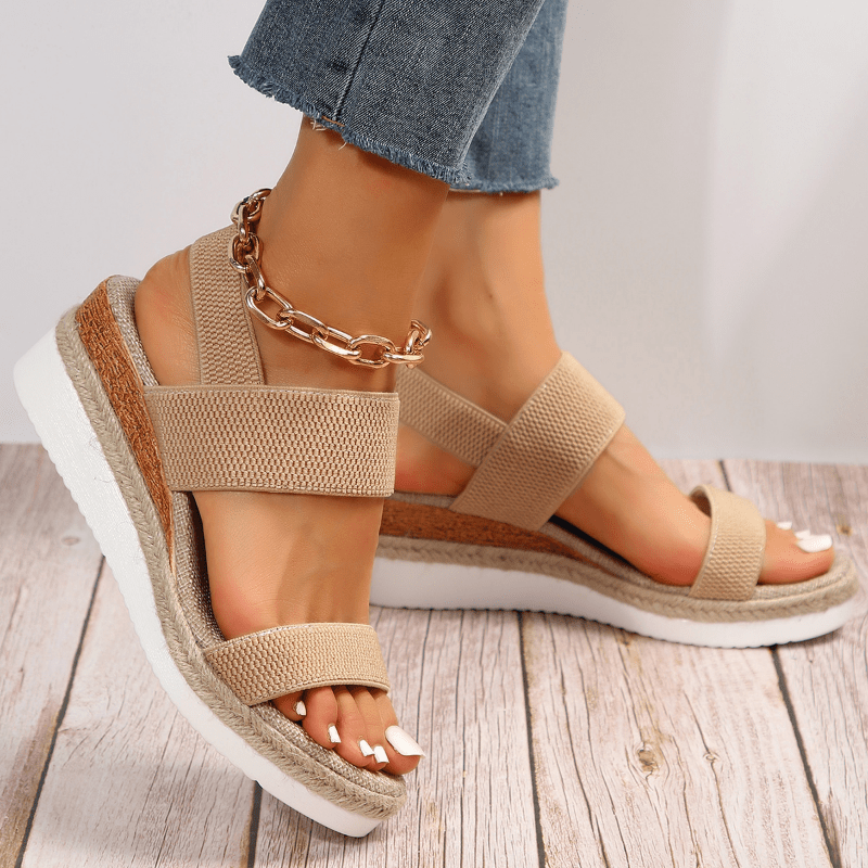 Melyora | Orthopedic Platform Sandals - Beige Leather