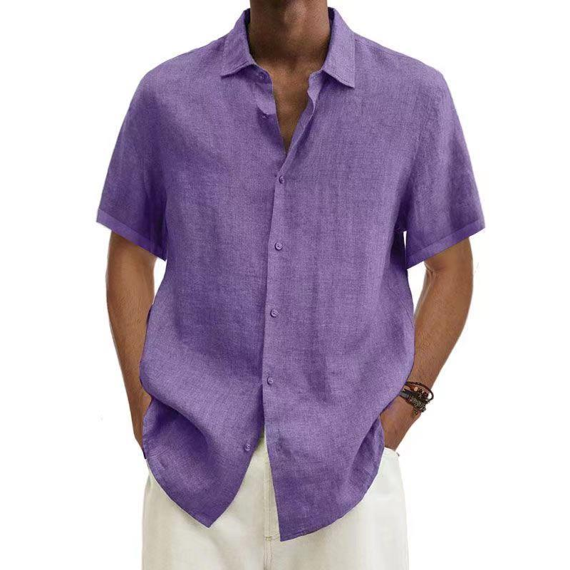 Hermod | Casual Short Sleeve Shirt - Blue Cotton
