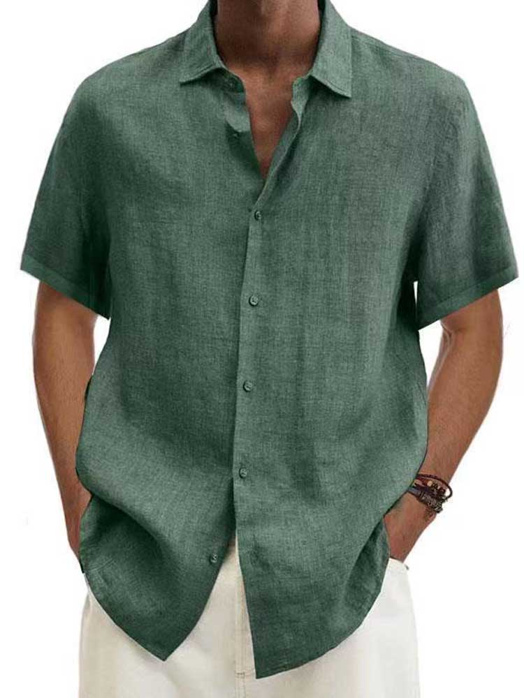 Hermod | Casual Short Sleeve Shirt - Blue Cotton