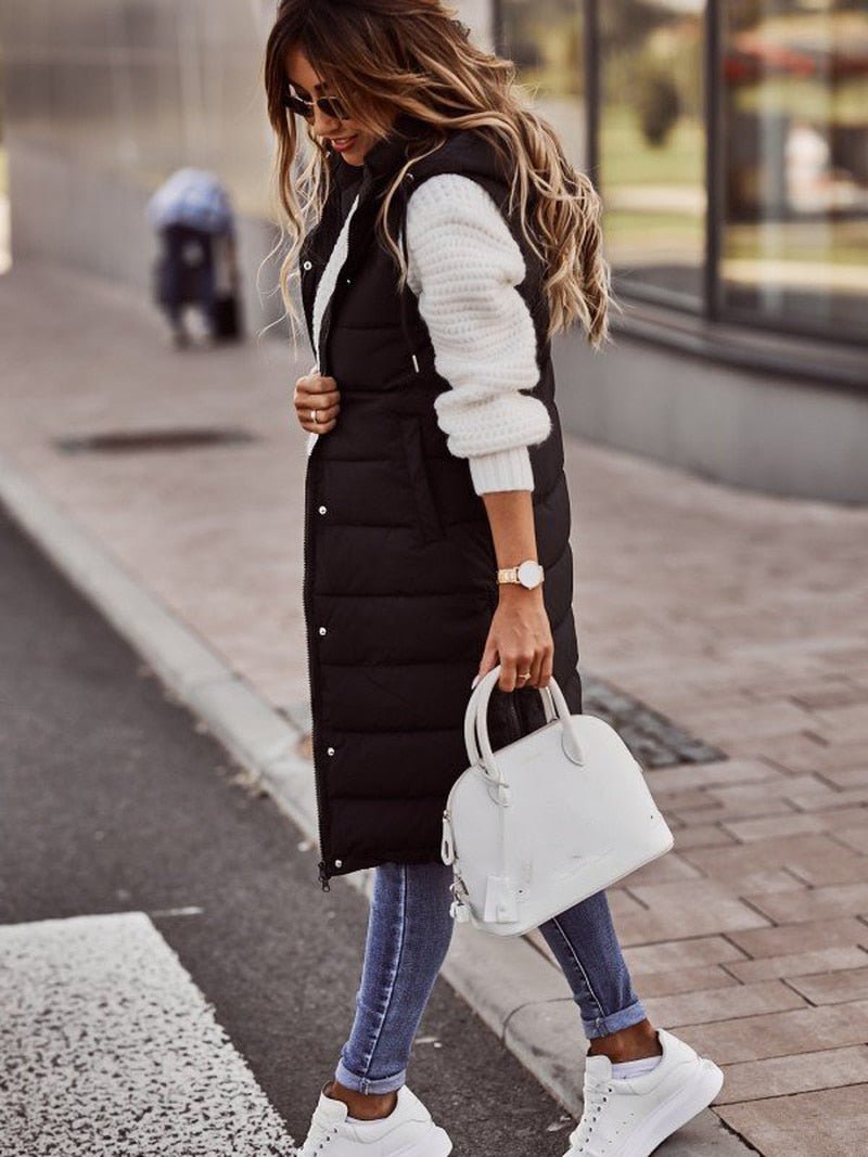 Gudrun | Women's Long Padded Vest - Black