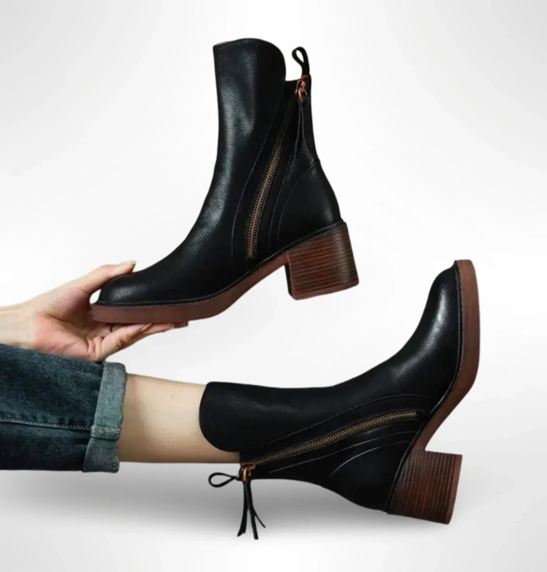 Margaret | Leather Ankle Boots - Black