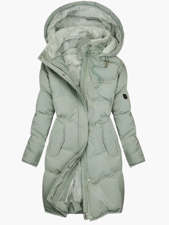 Emma | Long Winter Coat with Hood and Faux Fur - Black