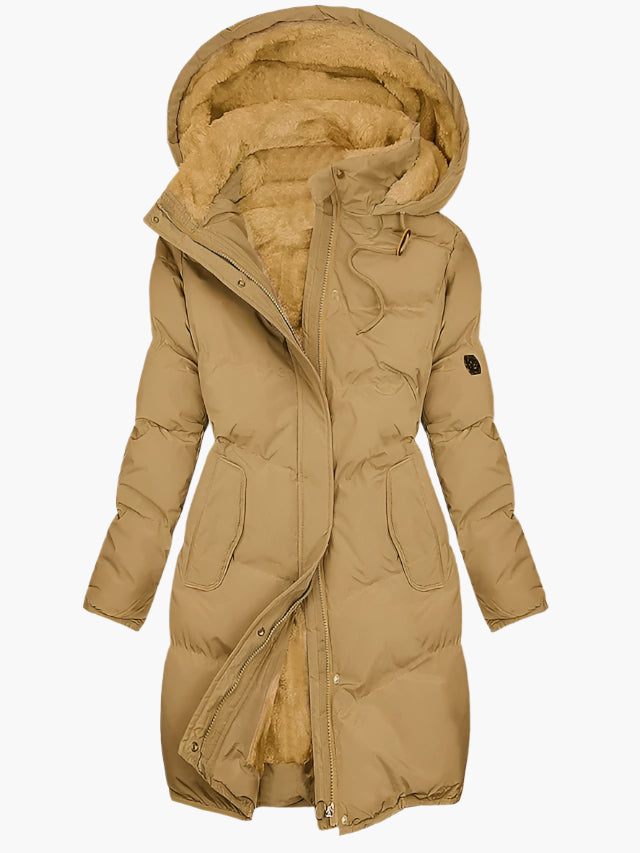 Emma | Long Winter Coat with Hood and Faux Fur - Black