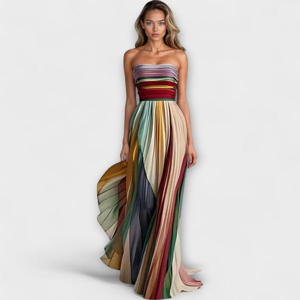 Avery | Pleated Strapless Dress - Rainbow