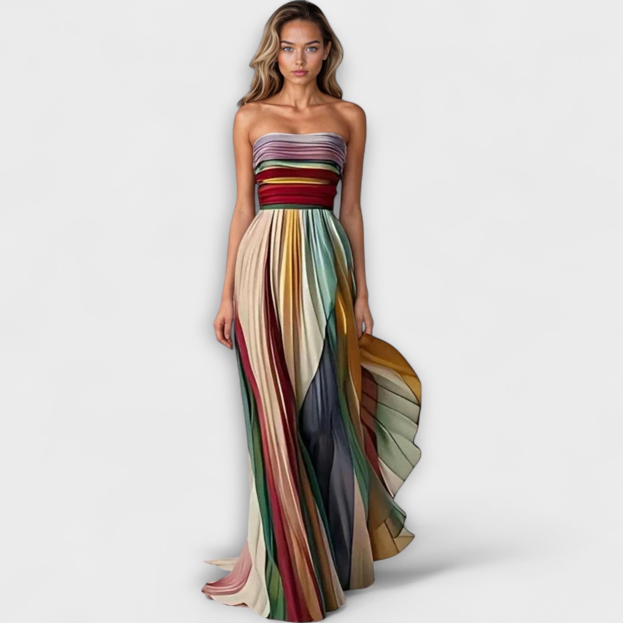 Avery | Pleated Strapless Dress - Rainbow