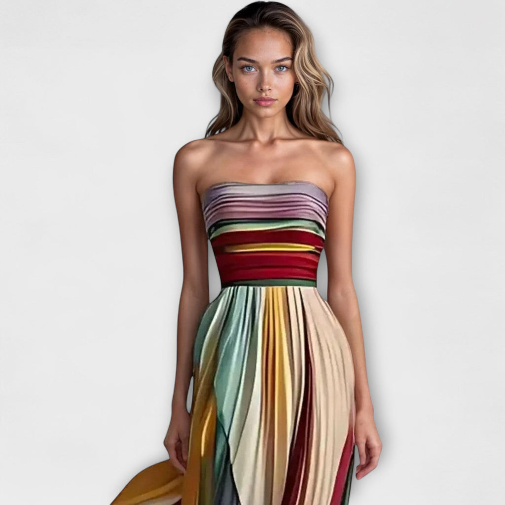 Avery | Pleated Strapless Dress - Rainbow