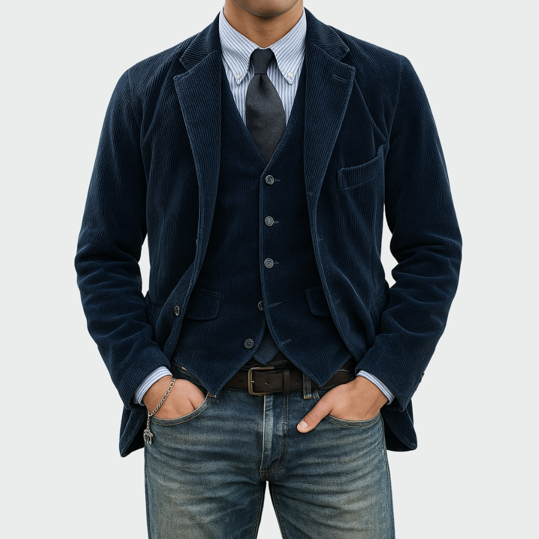 Peter | Blazer and Vest Set - Navy Wool Blend
