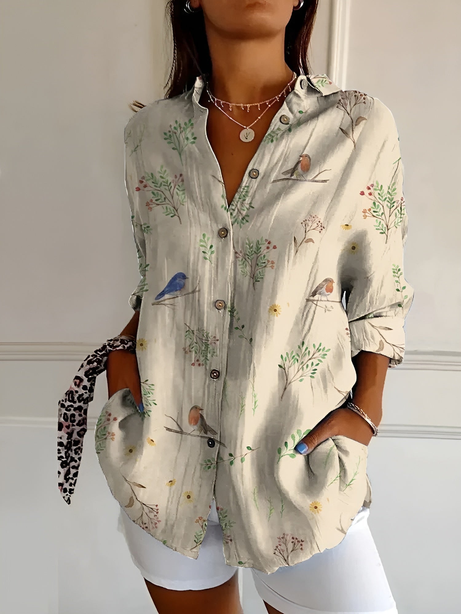 Ella | Floral Button Front Blouse - White