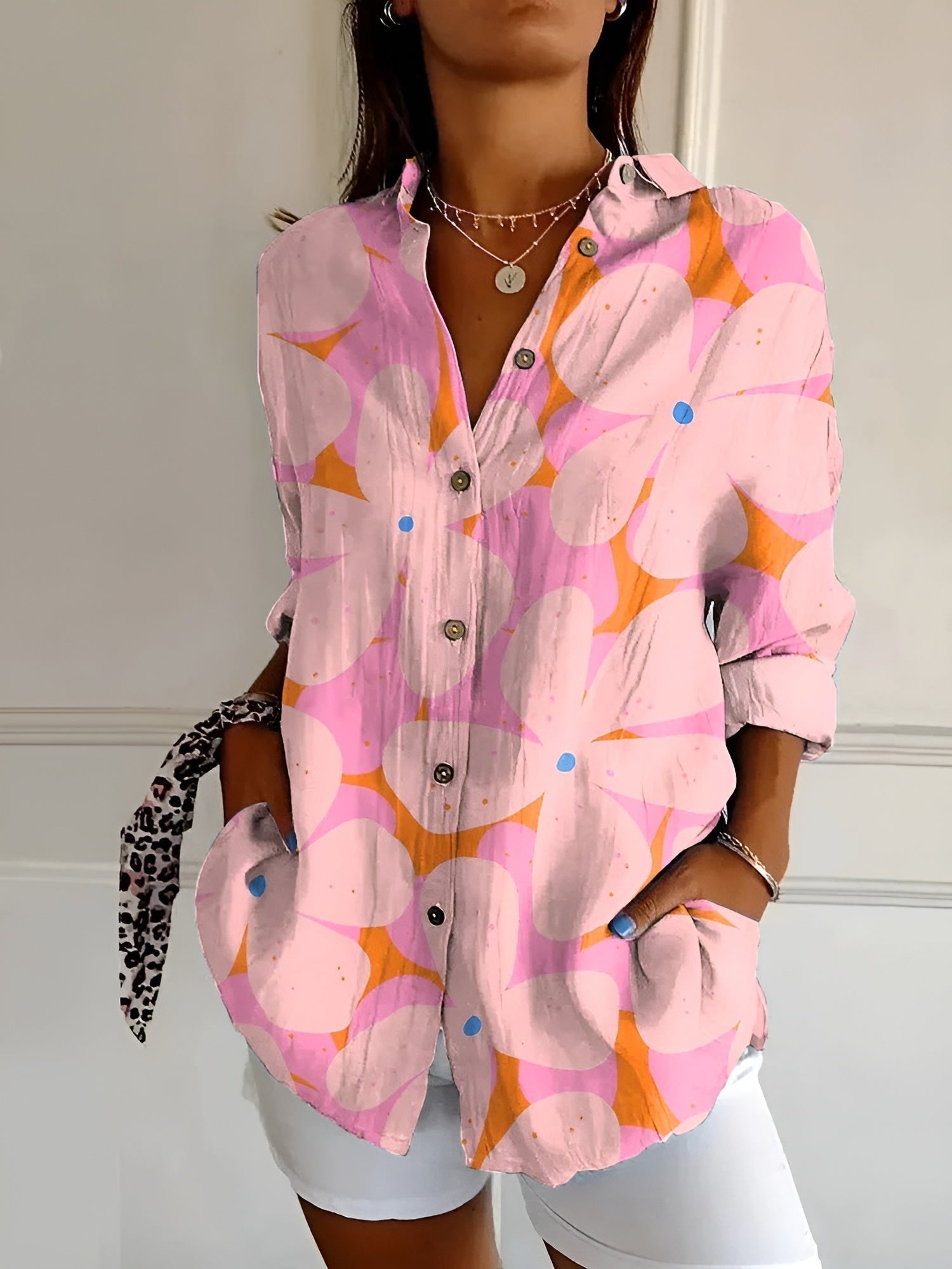 Ella | Floral Button Front Blouse - White