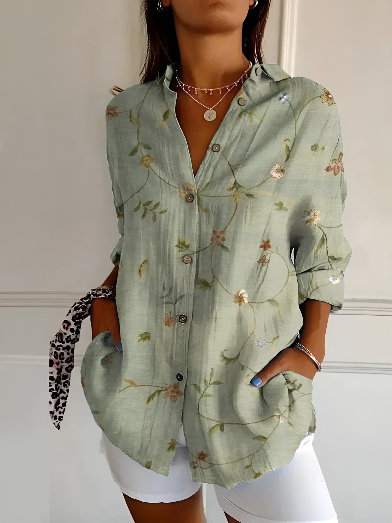 Ella | Floral Button Front Blouse - White