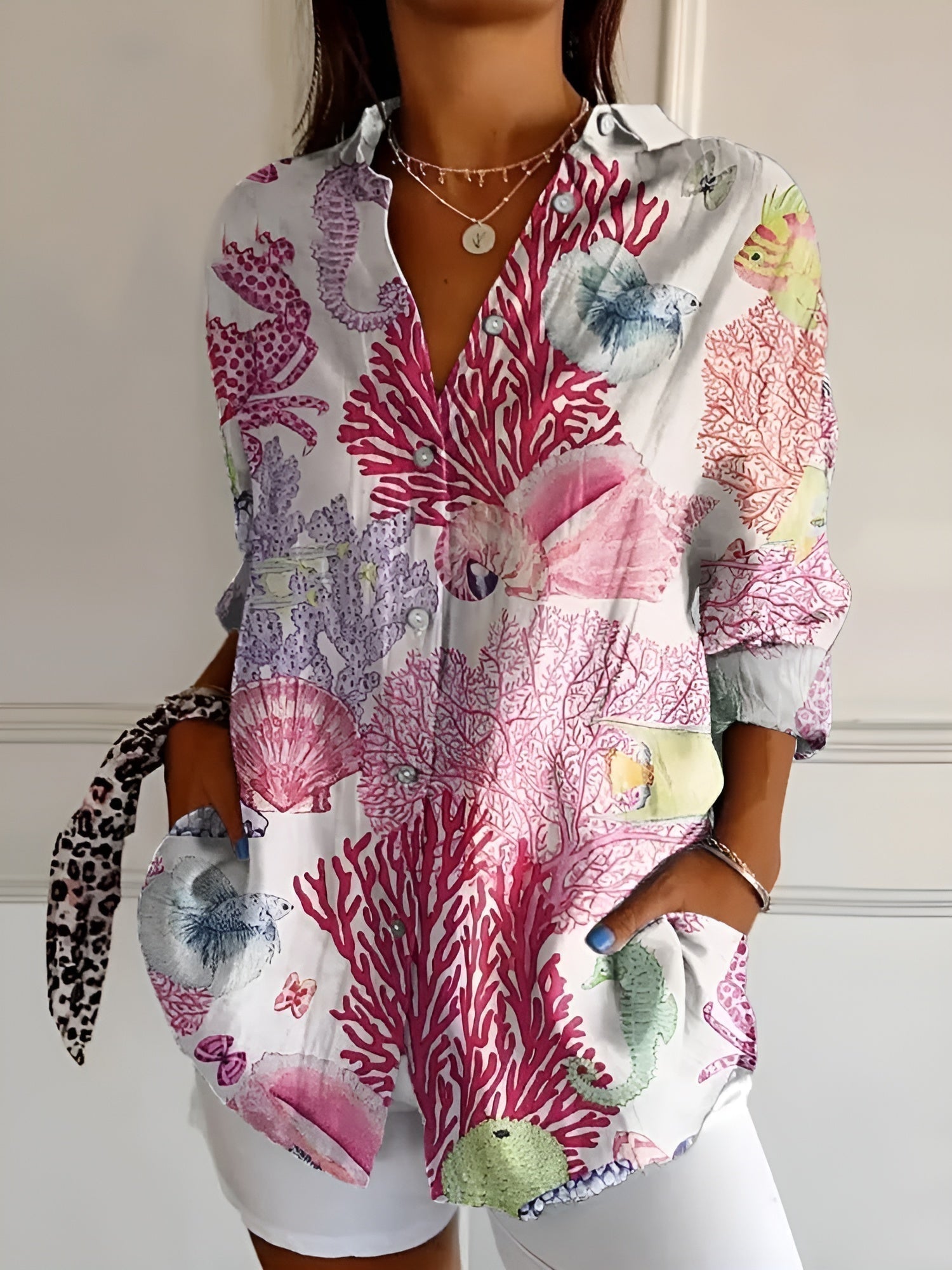 Ella | Floral Button Front Blouse - White