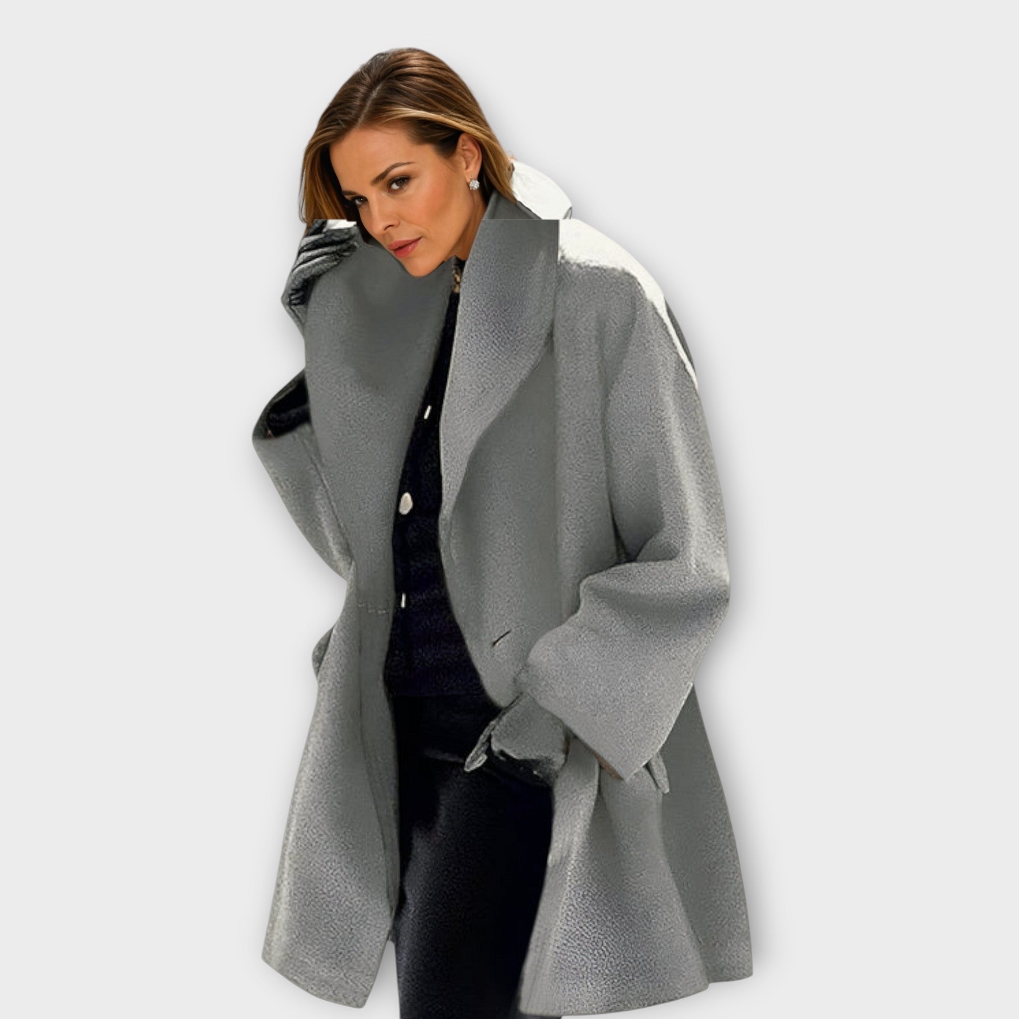 Mia | Windproof Coat Wrap Style Long Length Winter Outerwear - Black