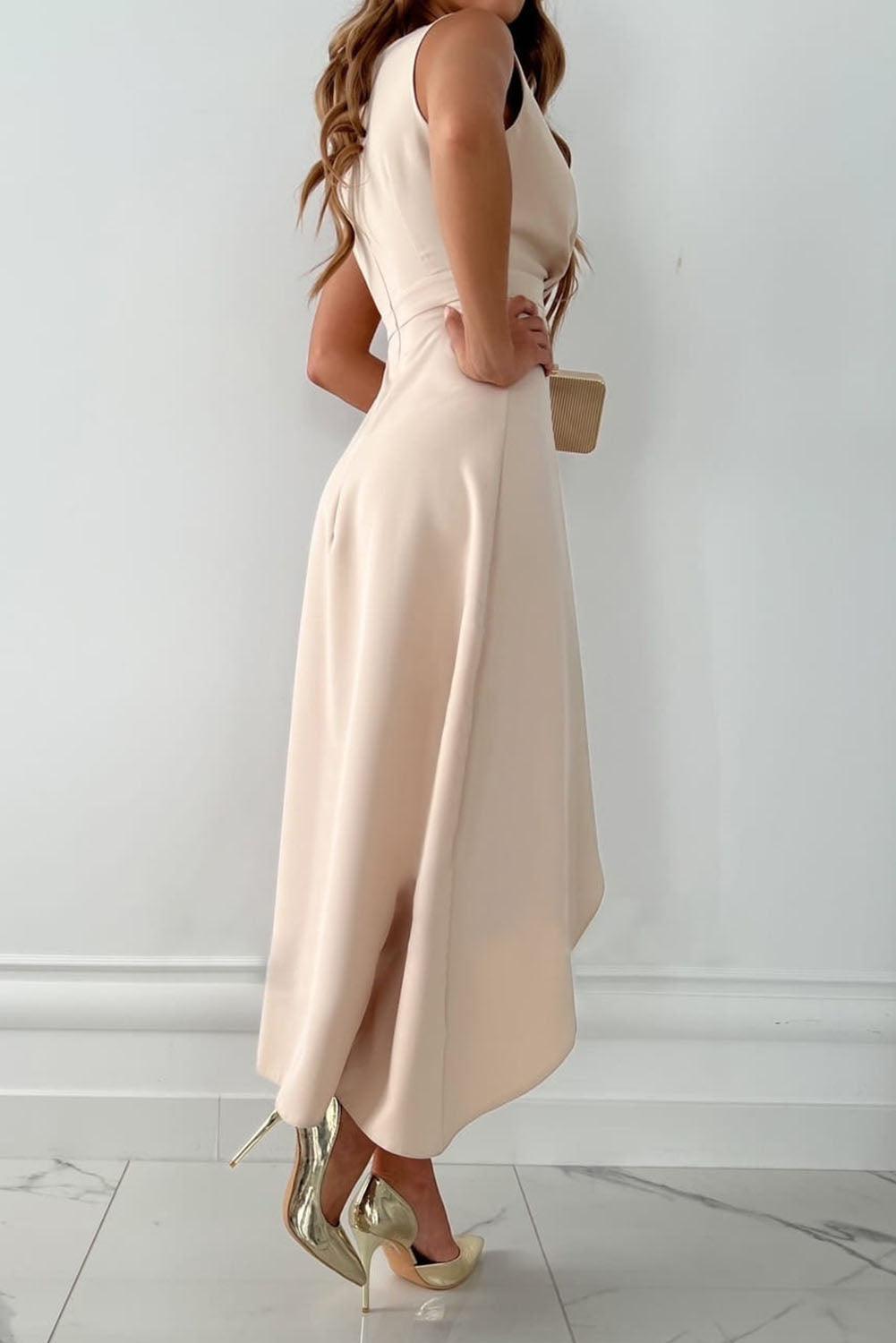 Destiny | Sleeveless Asymmetric Midi Dress - Blush Pink