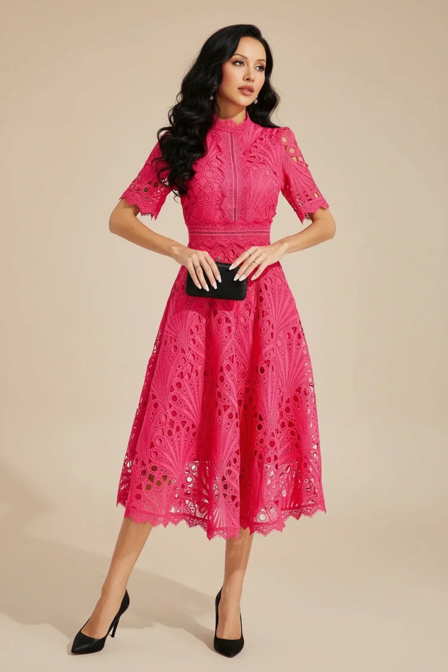 Audrey | Fit and Flare Dress - Blush Pink Cotton Blend