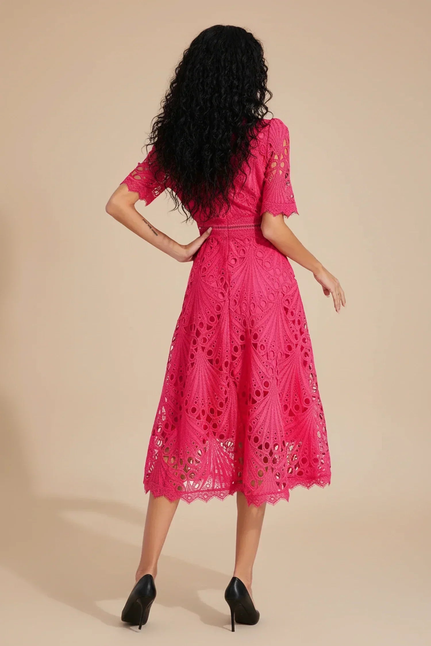 Audrey | Fit and Flare Dress - Blush Pink Cotton Blend