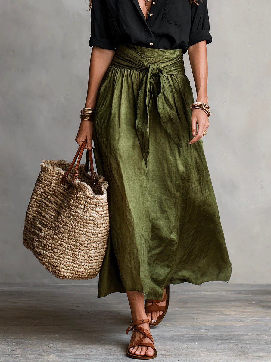 Madison | Women's High Waist Button Up Two Piece Maxi Set - Black Cotton
