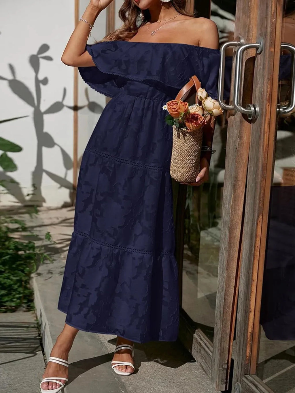 Gabriella | Off Shoulder Tiered Maxi Dress - Blush Pink