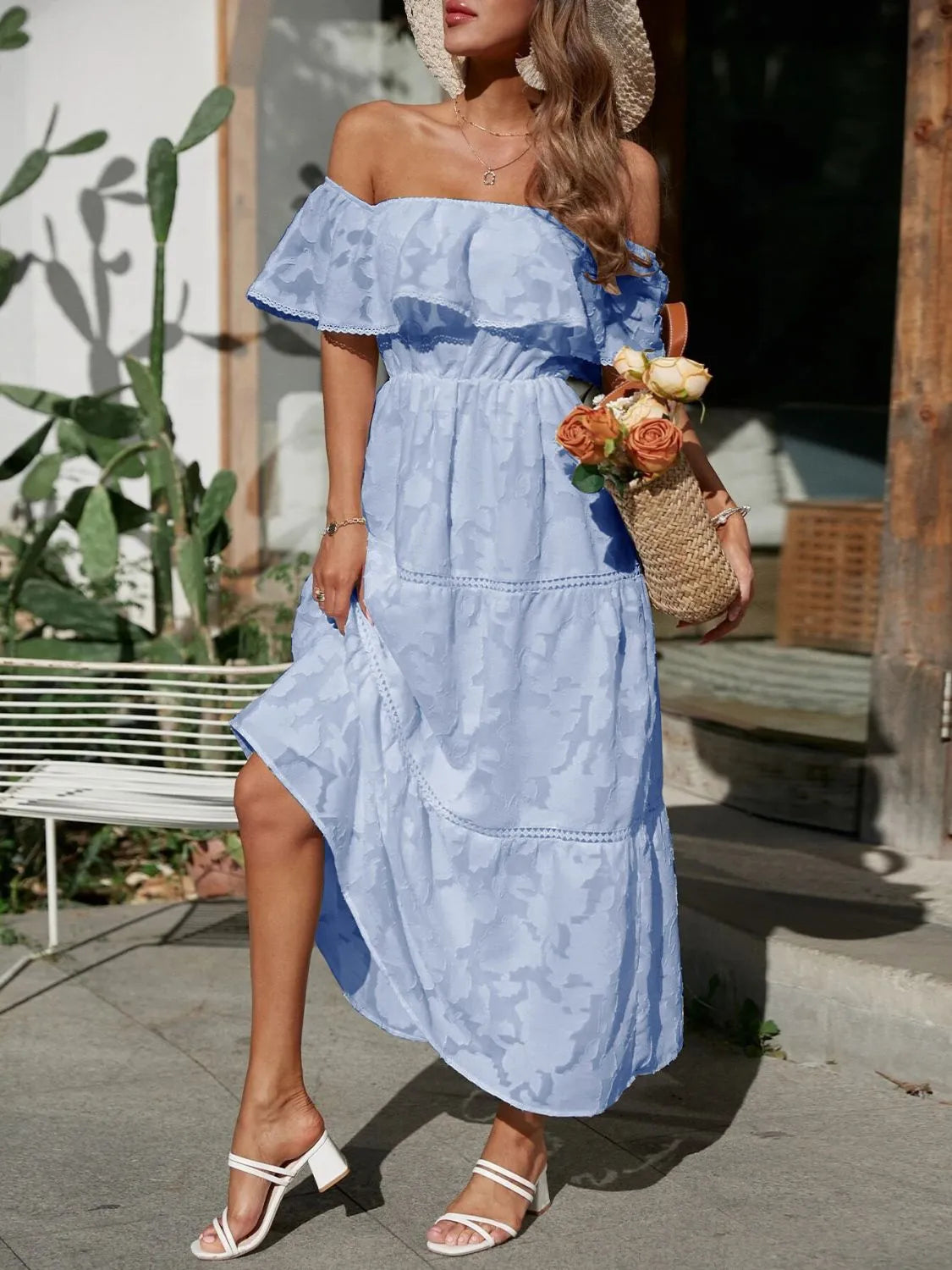 Gabriella | Off Shoulder Tiered Maxi Dress - Blush Pink