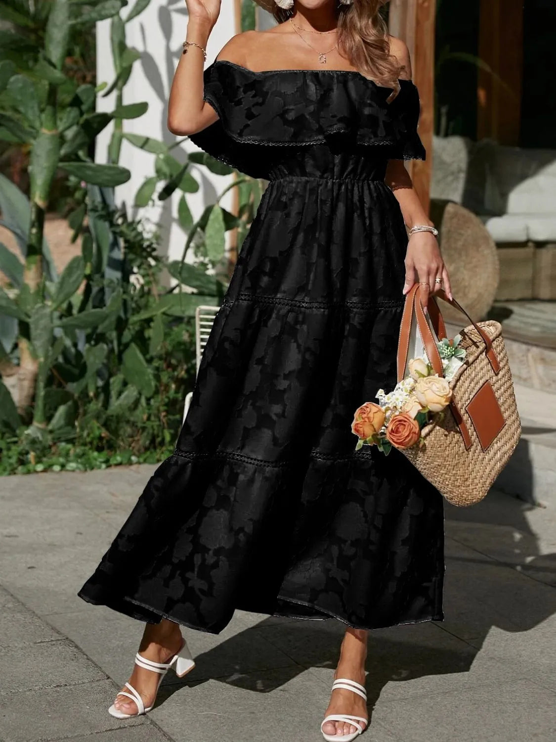 Gabriella | Off Shoulder Tiered Maxi Dress - Blush Pink