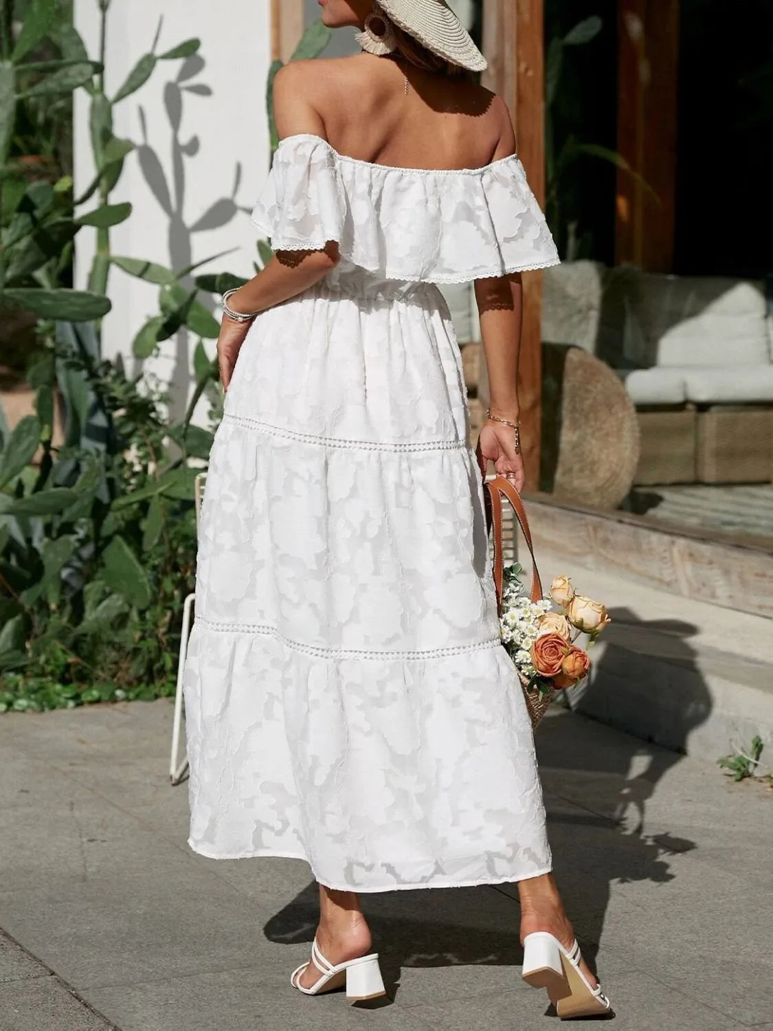 Gabriella | Off Shoulder Tiered Maxi Dress - Blush Pink