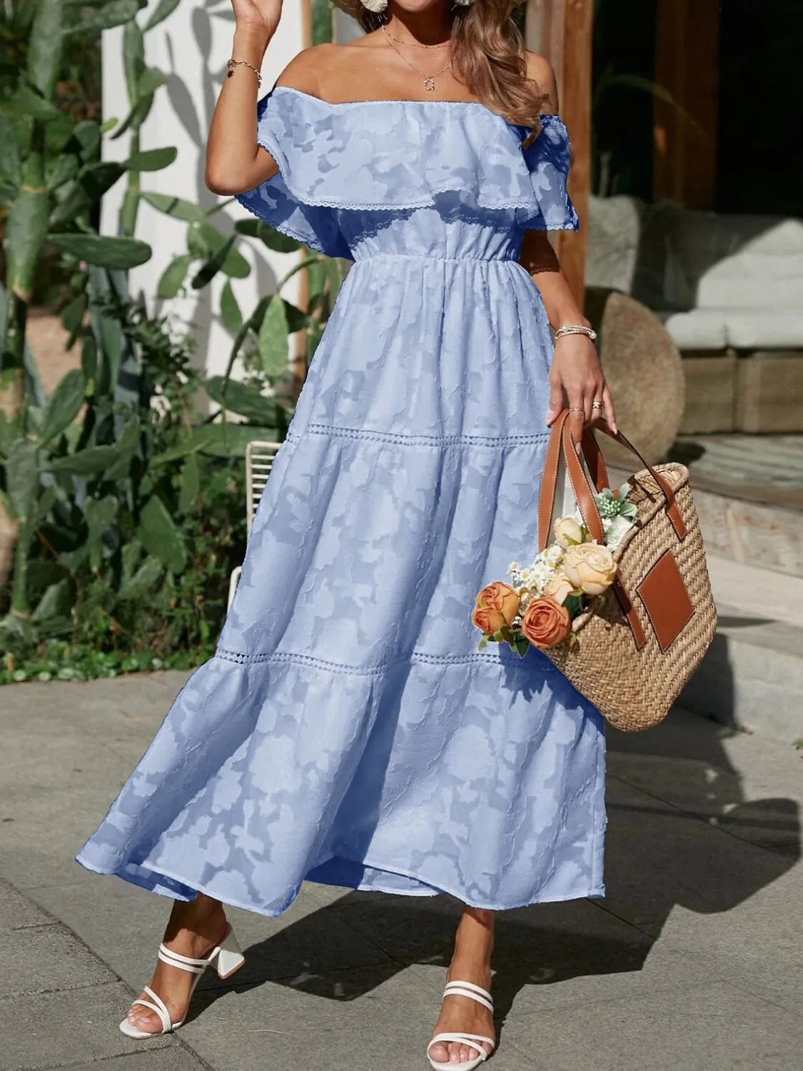 Gabriella | Off Shoulder Tiered Maxi Dress - Blush Pink