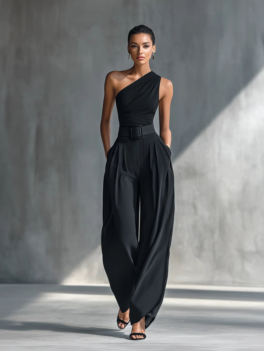 Florence | One-Shoulder Knit Top and Wide-Leg Trouser Set - Black