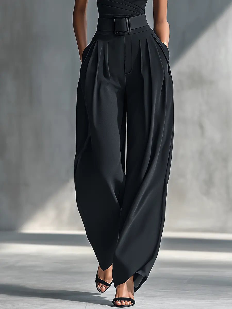 Florence | One-Shoulder Knit Top and Wide-Leg Trouser Set - Black