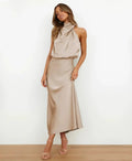 Mia | Satin Halter-Neck Midi Dress - Blush