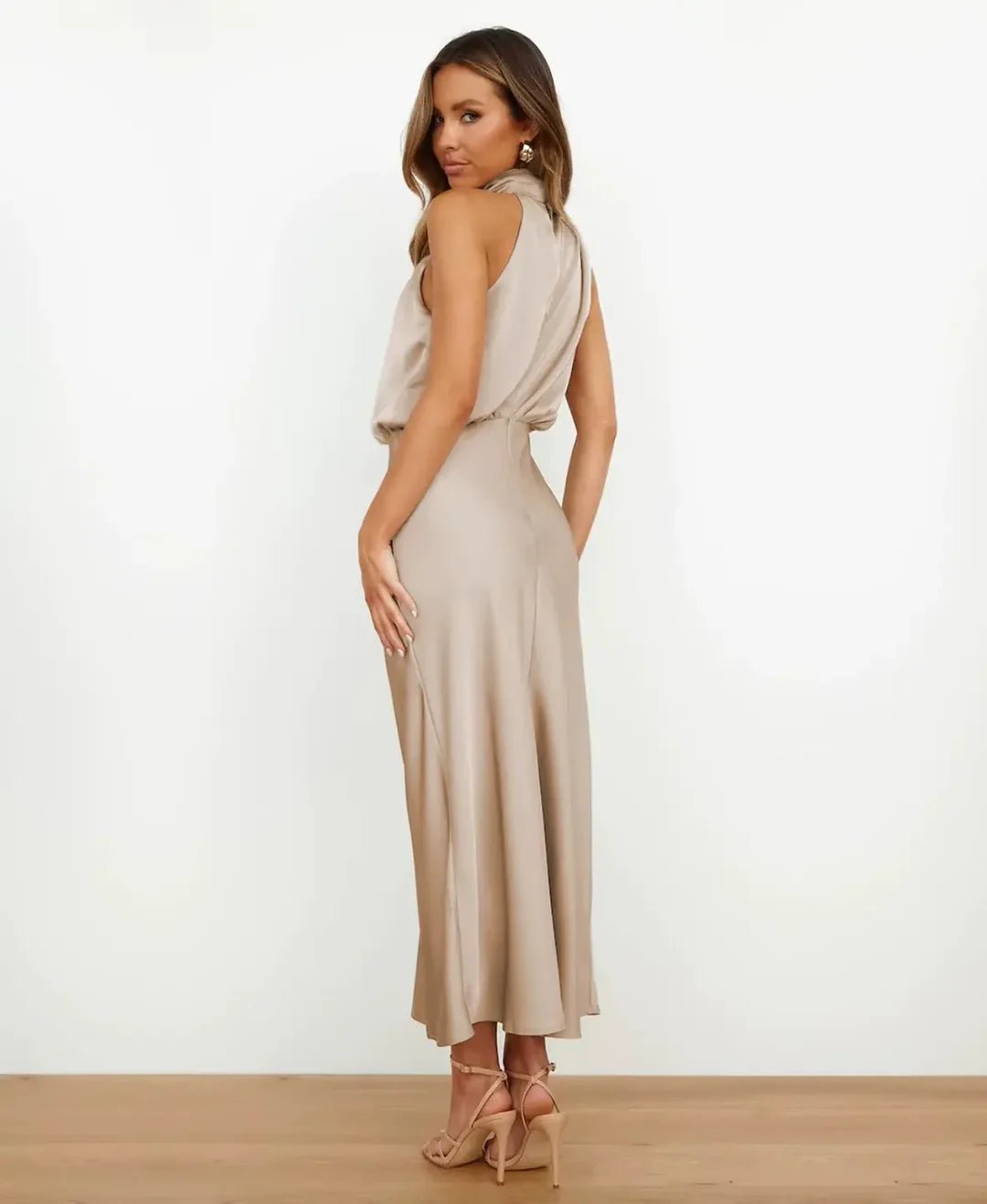 Mia | Satin Halter-Neck Midi Dress - Blush