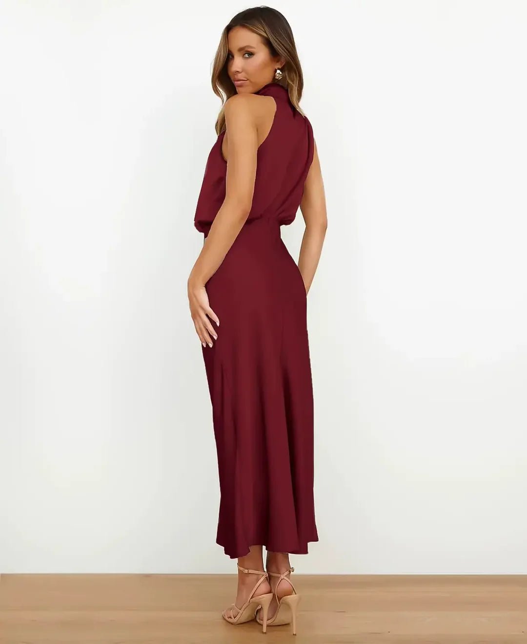 Mia | Satin Halter-Neck Midi Dress - Blush