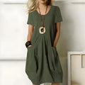 Madison | Short-Sleeve Relaxed-Fit Midi Dress - Blue Cotton