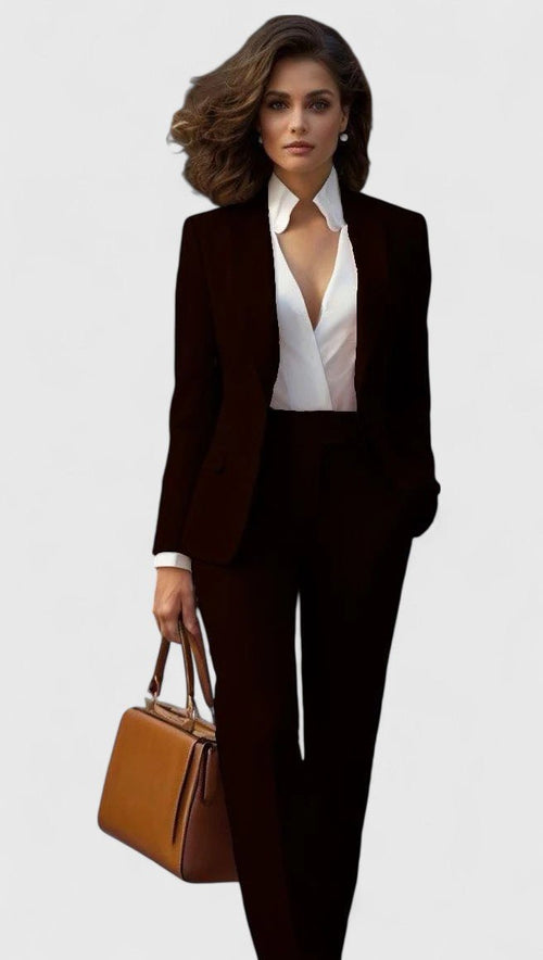 Ava | Women's Tailored Business Suit Set - Blazer and Trousers - Navy Wool