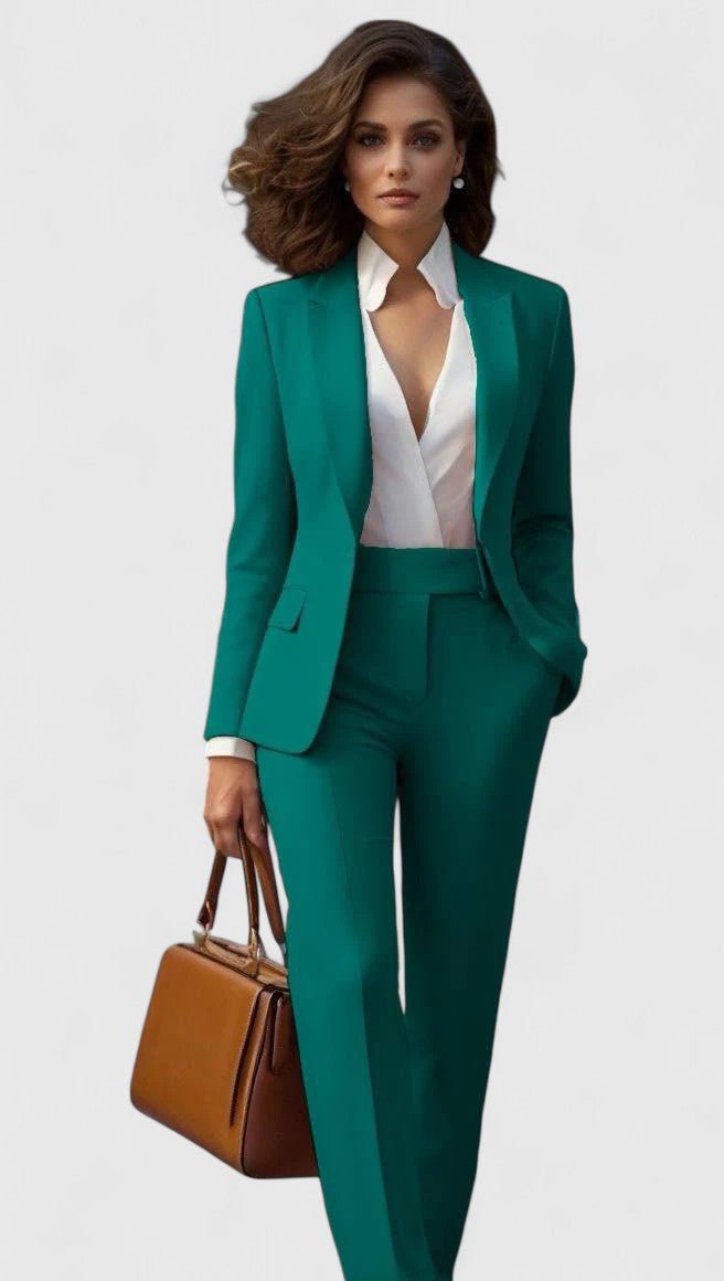 Ava | Women's Tailored Business Suit Set - Blazer and Trousers - Navy Wool