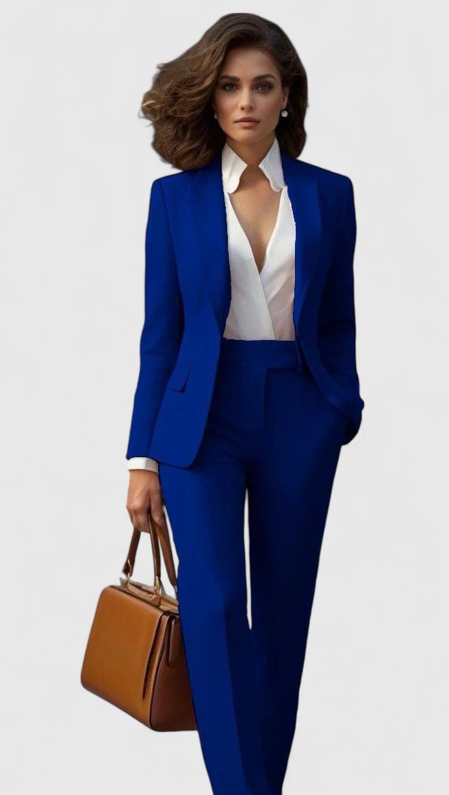 Ava | Women's Tailored Business Suit Set - Blazer and Trousers - Navy Wool
