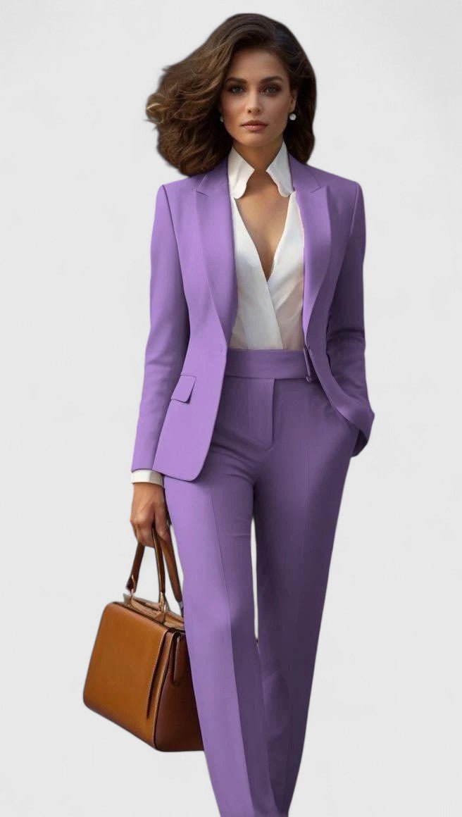 Ava | Women's Tailored Business Suit Set - Blazer and Trousers - Navy Wool