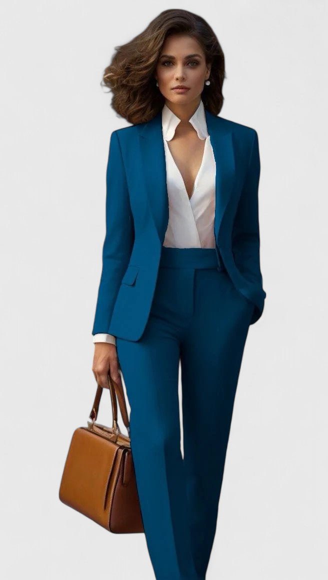 Ava | Women's Tailored Business Suit Set - Blazer and Trousers - Navy Wool